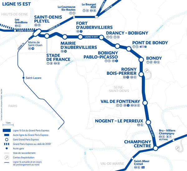 Tracé de la ligne 15 est. © SGP