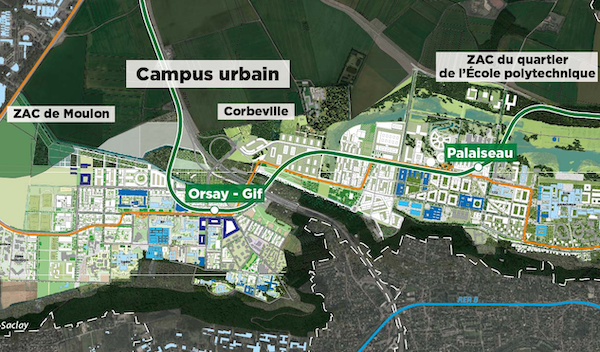 Les secteurs d'aménagement du campus urbain de Paris-Saclay.