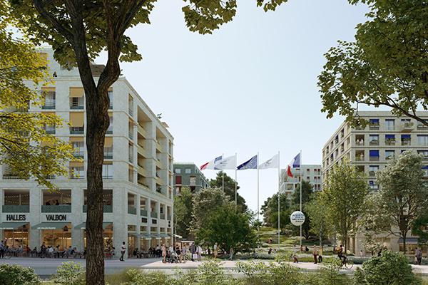 Vue du village des médias de Paris 2024.