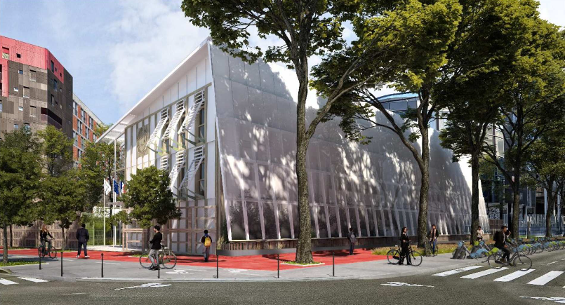 Perspective de l'école provisoire rue Yersin à Paris.