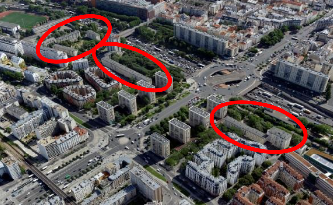 Vue aérienne du groupe de logements Vincennes I à paris. 