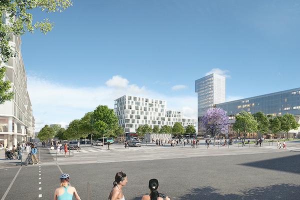 Perspective de la future place de la gare des Ardoines. © SGP